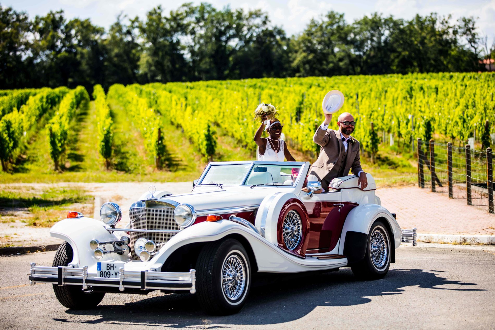 arrivée des mariés au château Lafitte Laguens